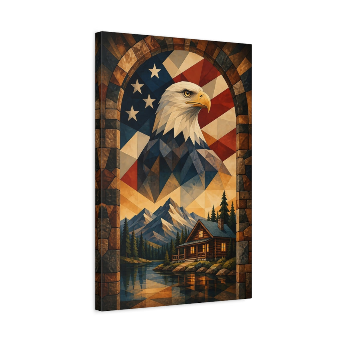 Side Mockup 3. Patriotic Bald Eagle shown as canvas print