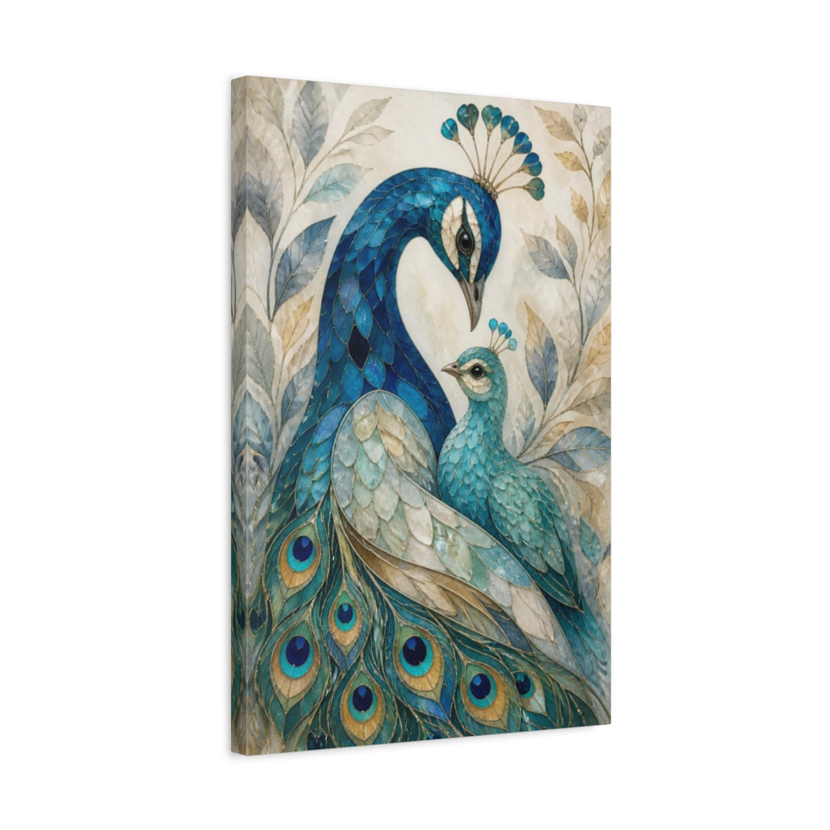 Side Mockup 3. Peacock Animals Pair shown as canvas print