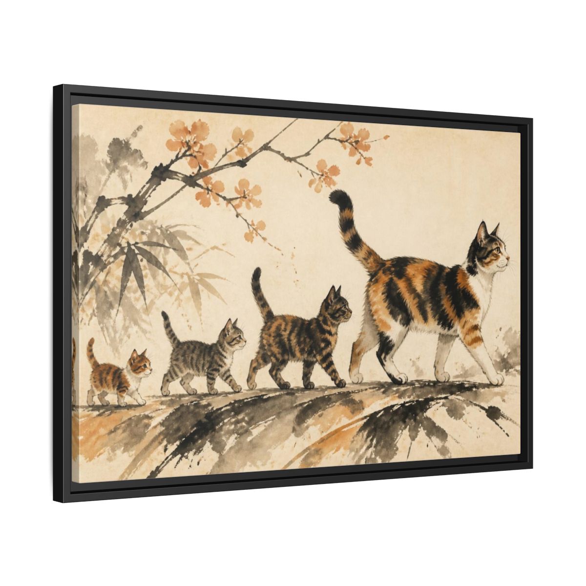 Side Mockup 14. Pet Cat Parade shown as framed canvas print