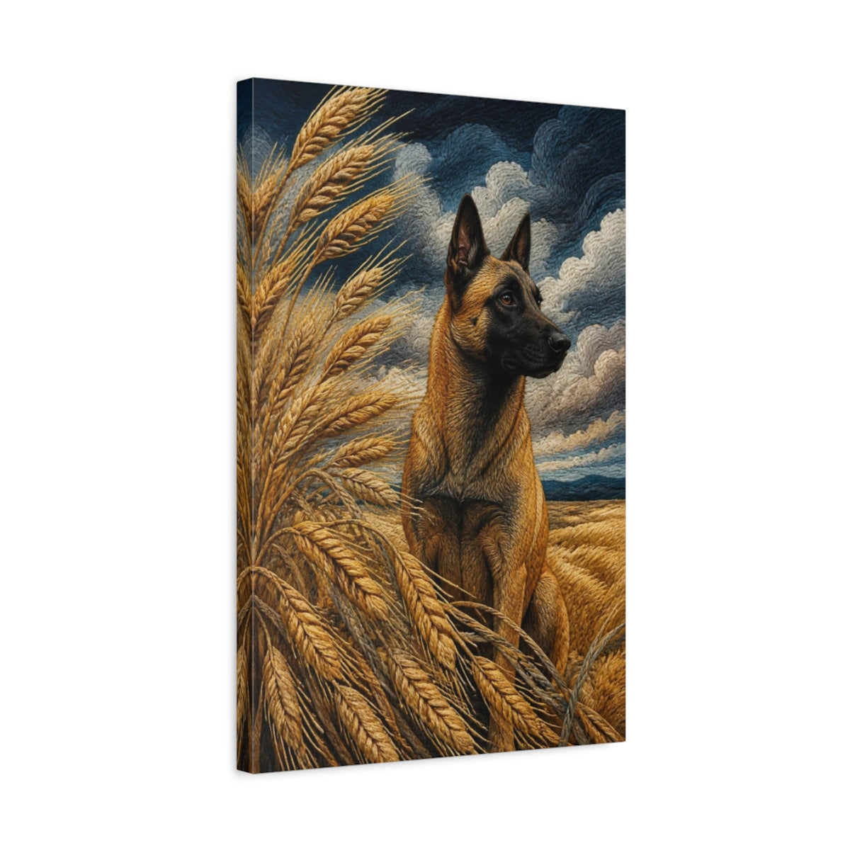 Side Mockup 3. Pets Belgian Malinois Portrait shown as canvas print