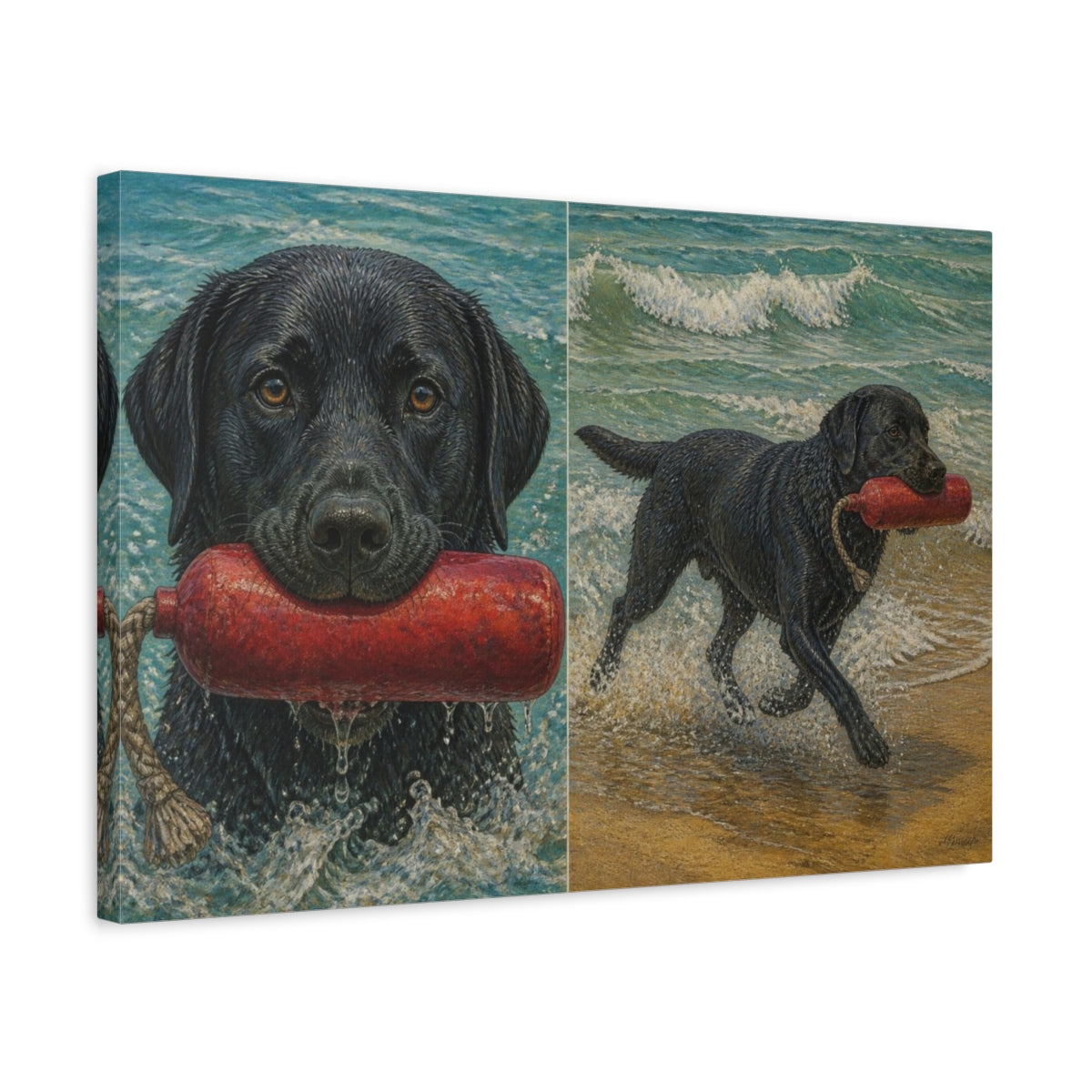 Side Mockup 3. Pets Black Labrador Retriever shown as canvas print