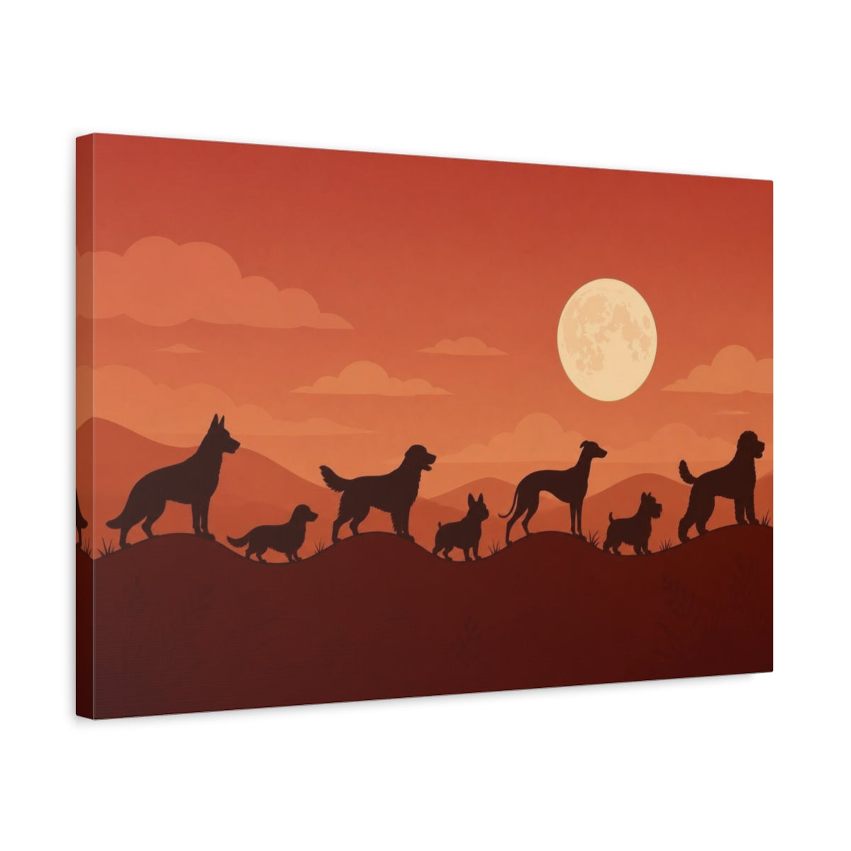 Side Mockup 3. Pets Dog Silhouettes shown as canvas print