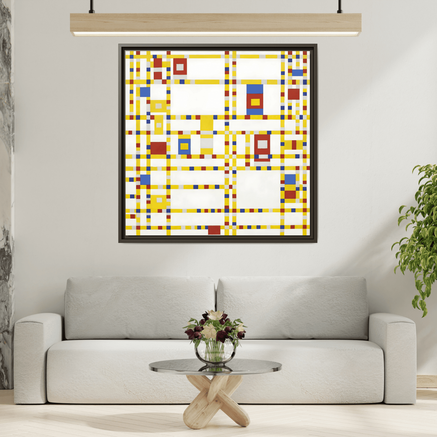 Piet Mondrian Boogie Woogie - Square Geometric Canvas Wall Art Print in Black Frame - YesArtYes