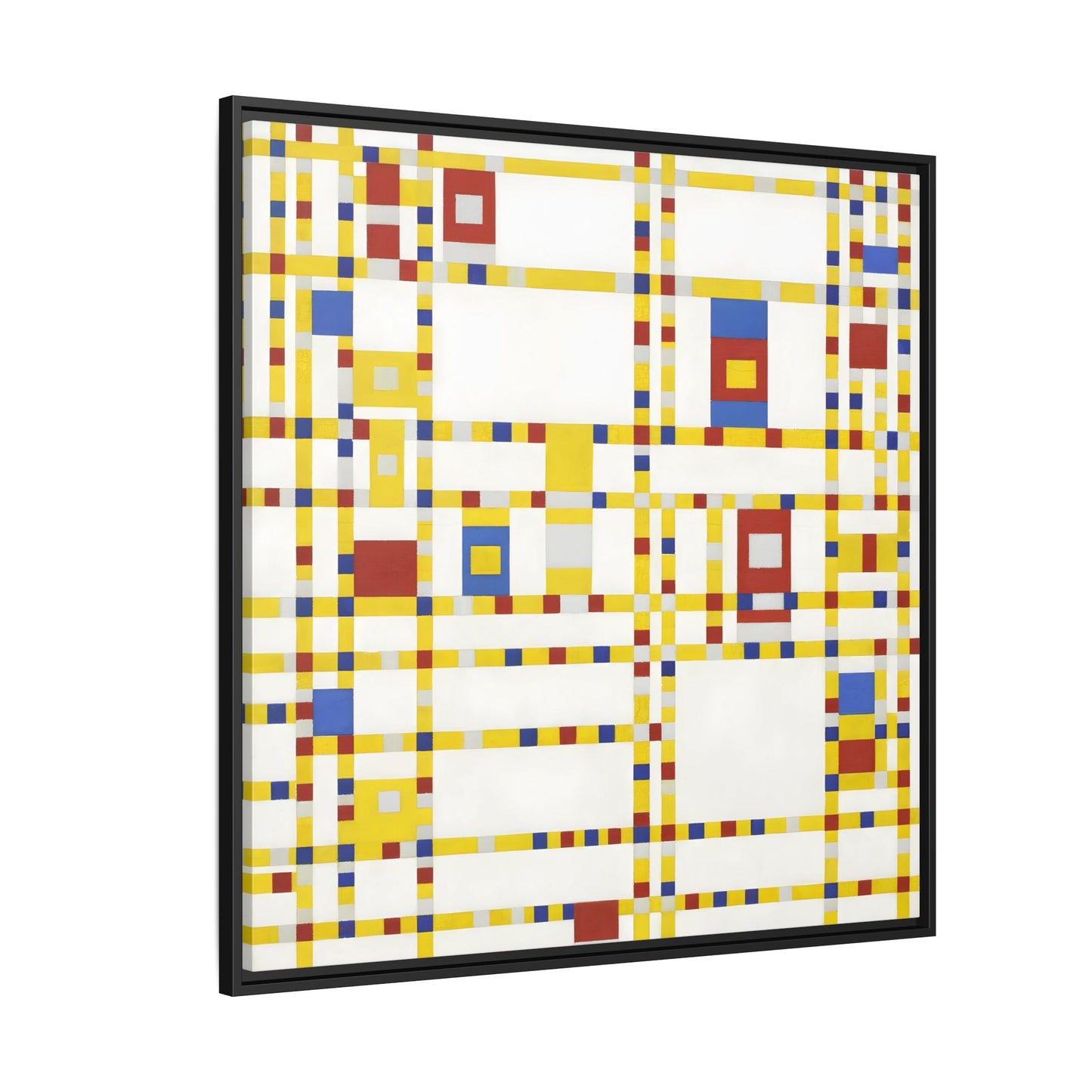 Piet Mondrian Boogie Woogie - Square Geometric Canvas Wall Art Print in Black Frame - YesArtYes