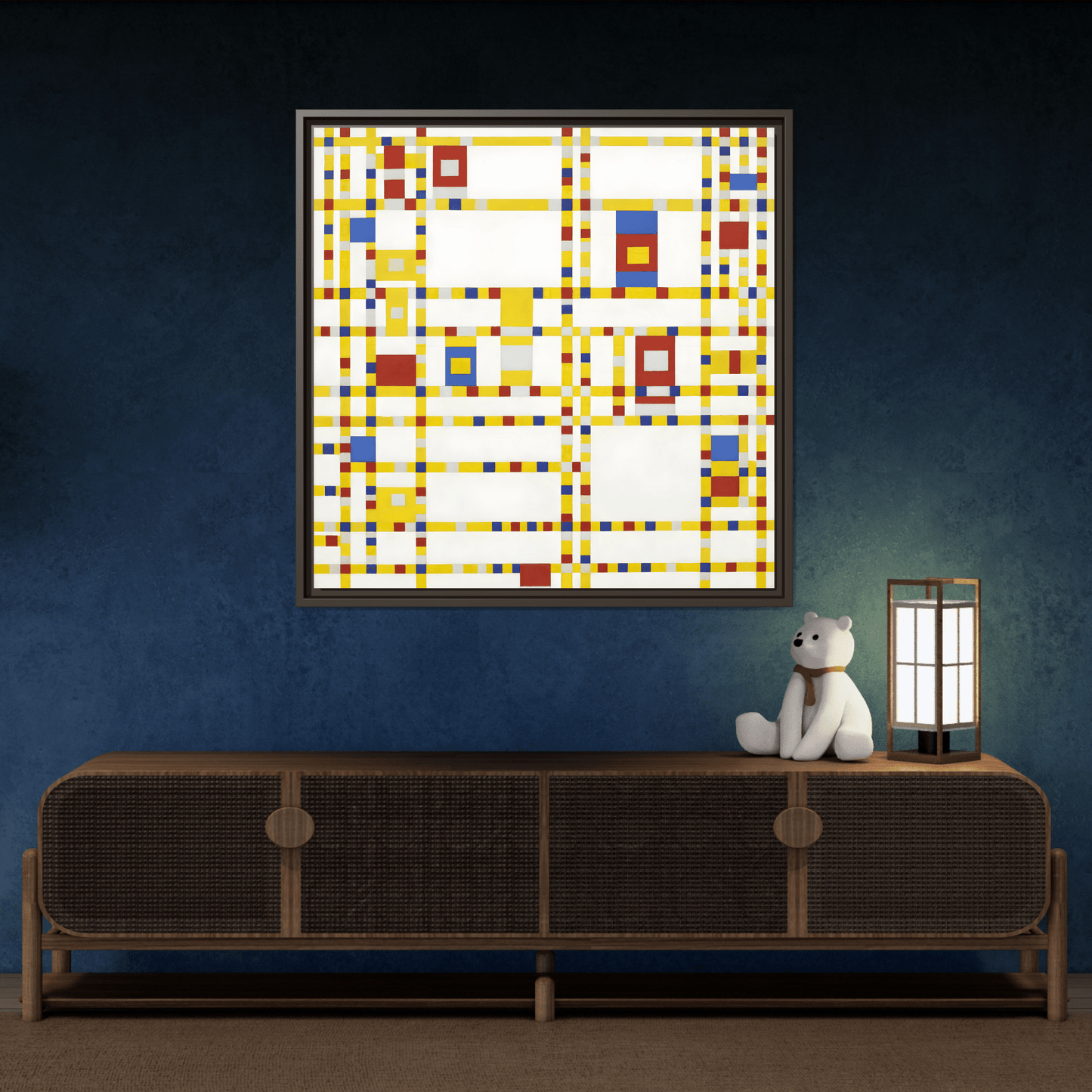 Piet Mondrian Boogie Woogie - Square Geometric Canvas Wall Art Print in Black Frame - YesArtYes