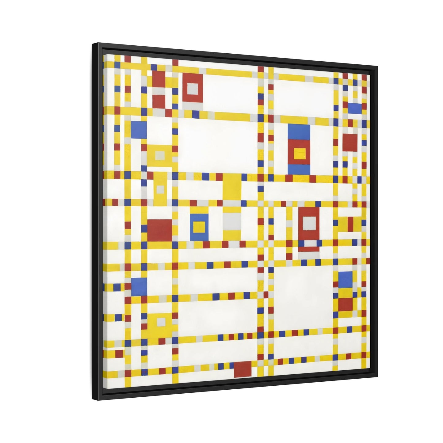Piet Mondrian Boogie Woogie - Square Geometric Canvas Wall Art Print in Black Frame - YesArtYes
