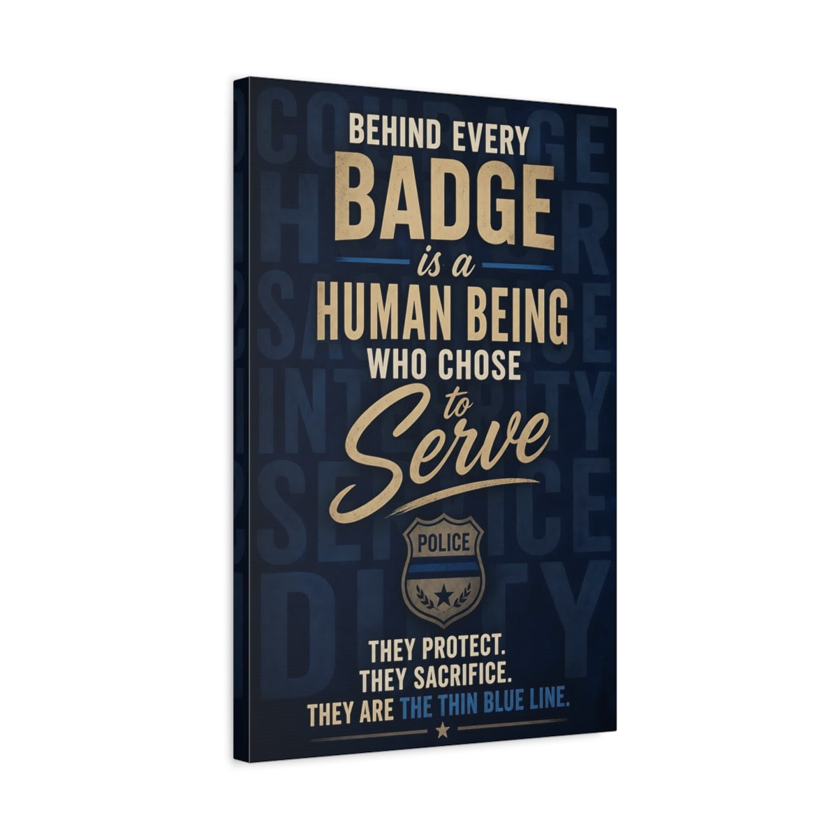 Side Mockup 3. Police Badge Quote Art shown as canvas print