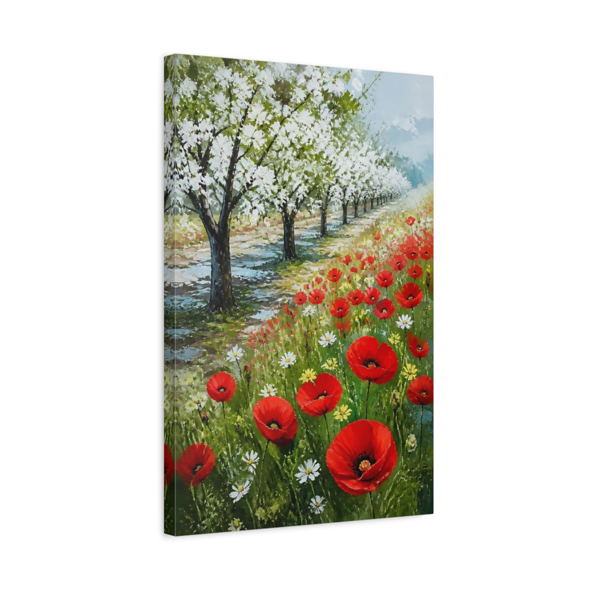 Side Mockup 3. Poppy Flowers In Orchard shown as canvas print