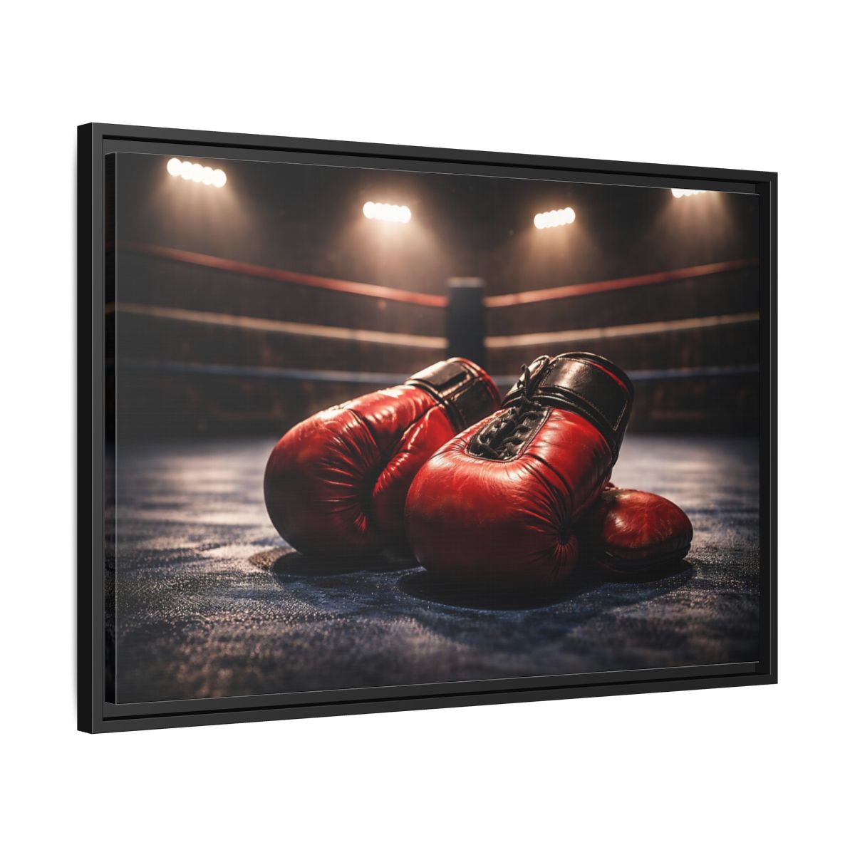 Side Mockup 14. Sports Boxing Gloves Red Boxing Gloves shown as stretched canvas wall art