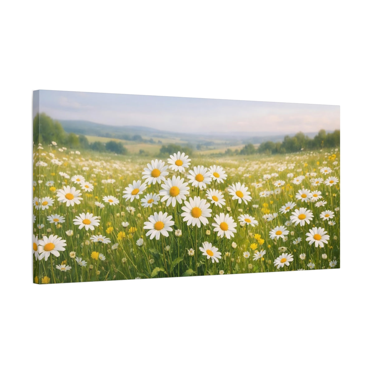 Side Mockup 2. Nature Daisy Field Daisy Field shown as stretched canvas wall art