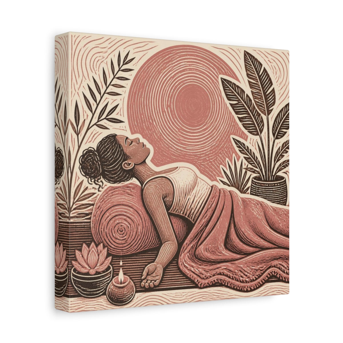 Side Mockup 9. Reclining Yoga Serenity shown as canvas print