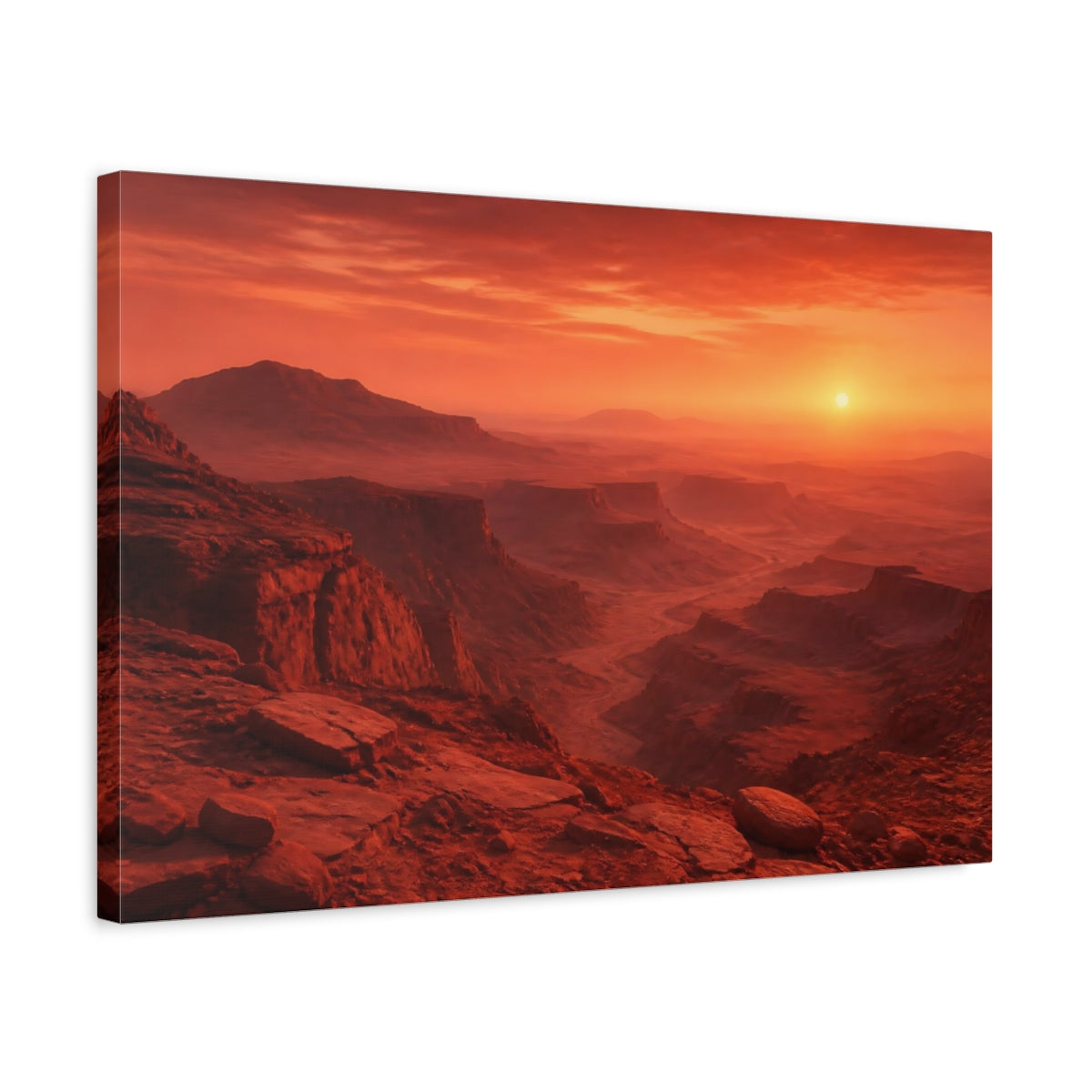 Side Mockup 3. Red Canyon Landscape Sunrise shown as canvas print