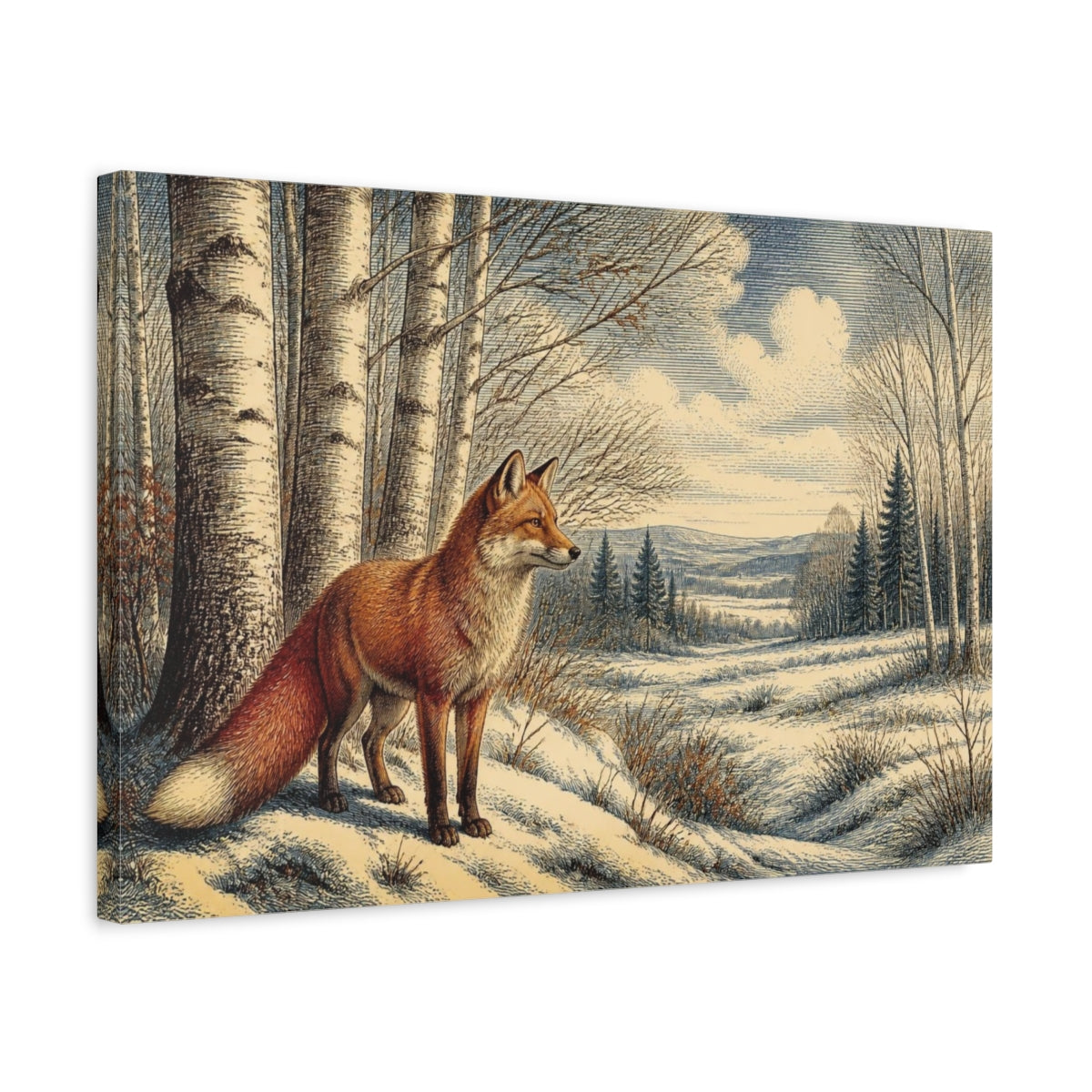Side Mockup 3. Red Fox Nature Scene shown as canvas print
