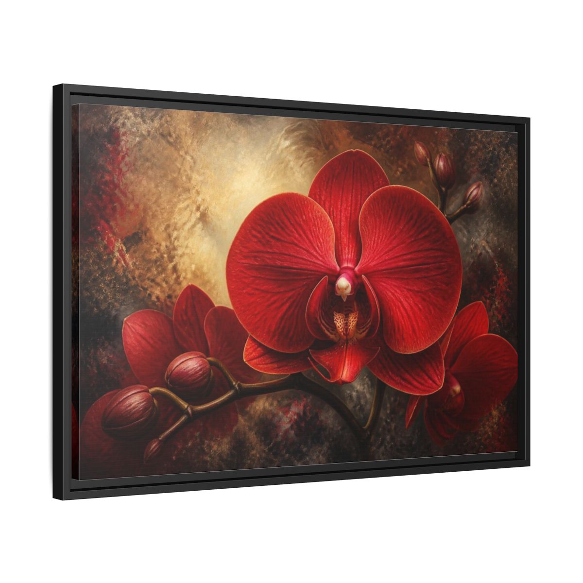 Side Mockup 14. Red Orchid Flower Close-Up shown as framed canvas print