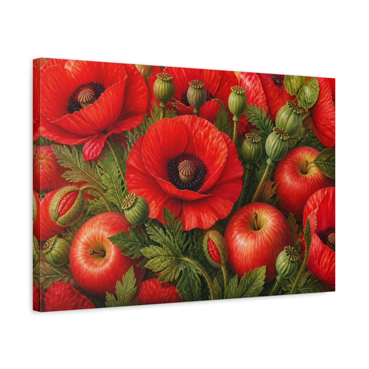 Side Mockup 3. Red Poppies And Apples shown as canvas print