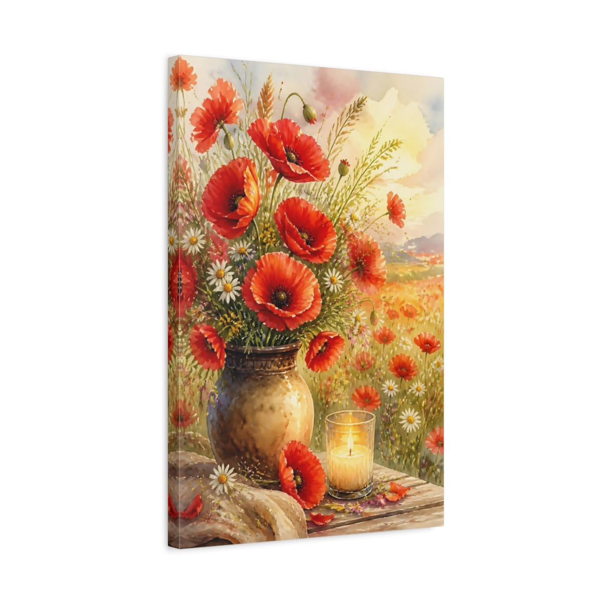 Side Mockup 3. Red Poppy Flowers Bouquet shown as canvas print