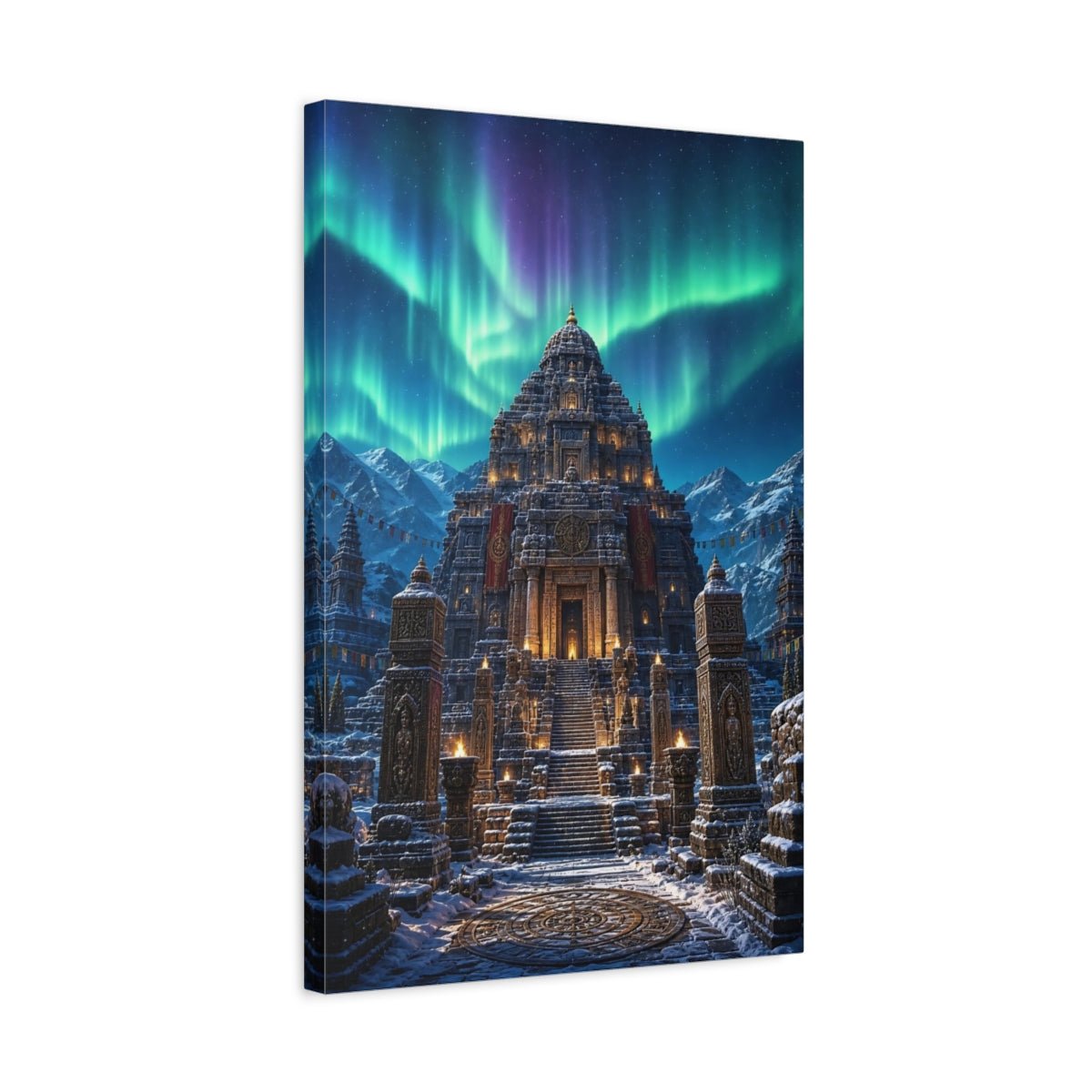 Religious Ancient Temple Aurora Scene Canvas Wall Art Print – Living Room Decor, Above Console Table - YesArtYes