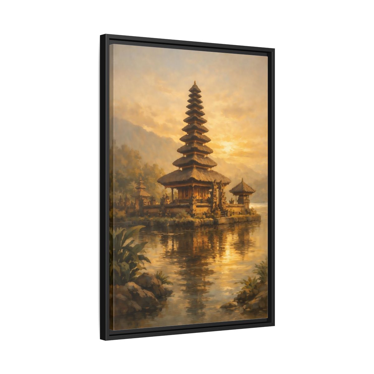 Side Mockup 14. Religious Balinese Temple Golden Temple shown as stretched canvas wall art