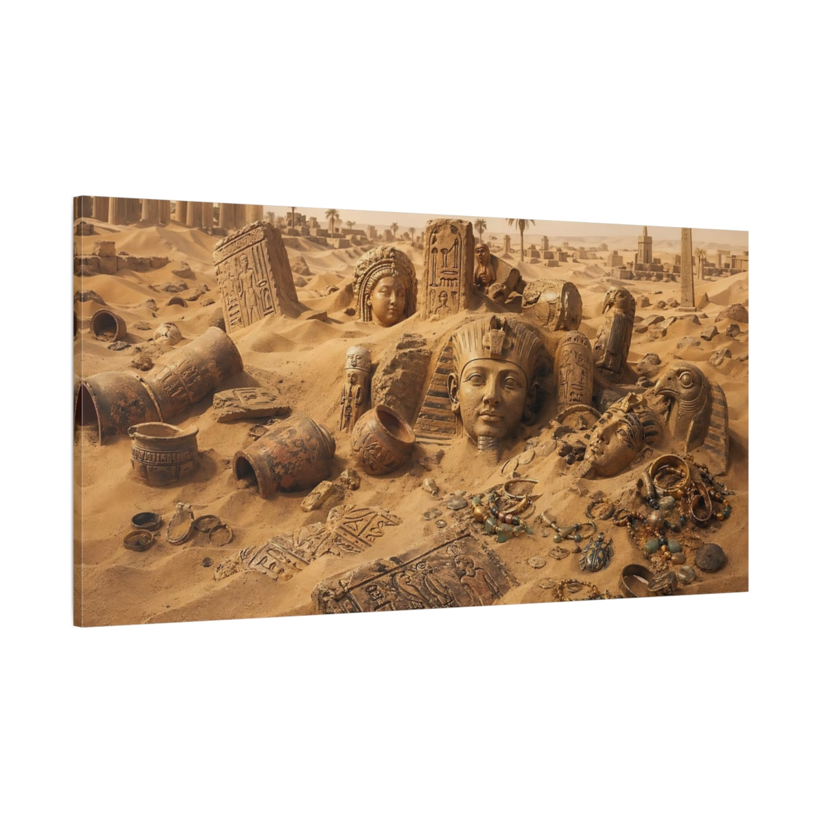 Side Mockup 2. Religious Egyptian Artifacts Ancient Egypt shown as stretched canvas wall art