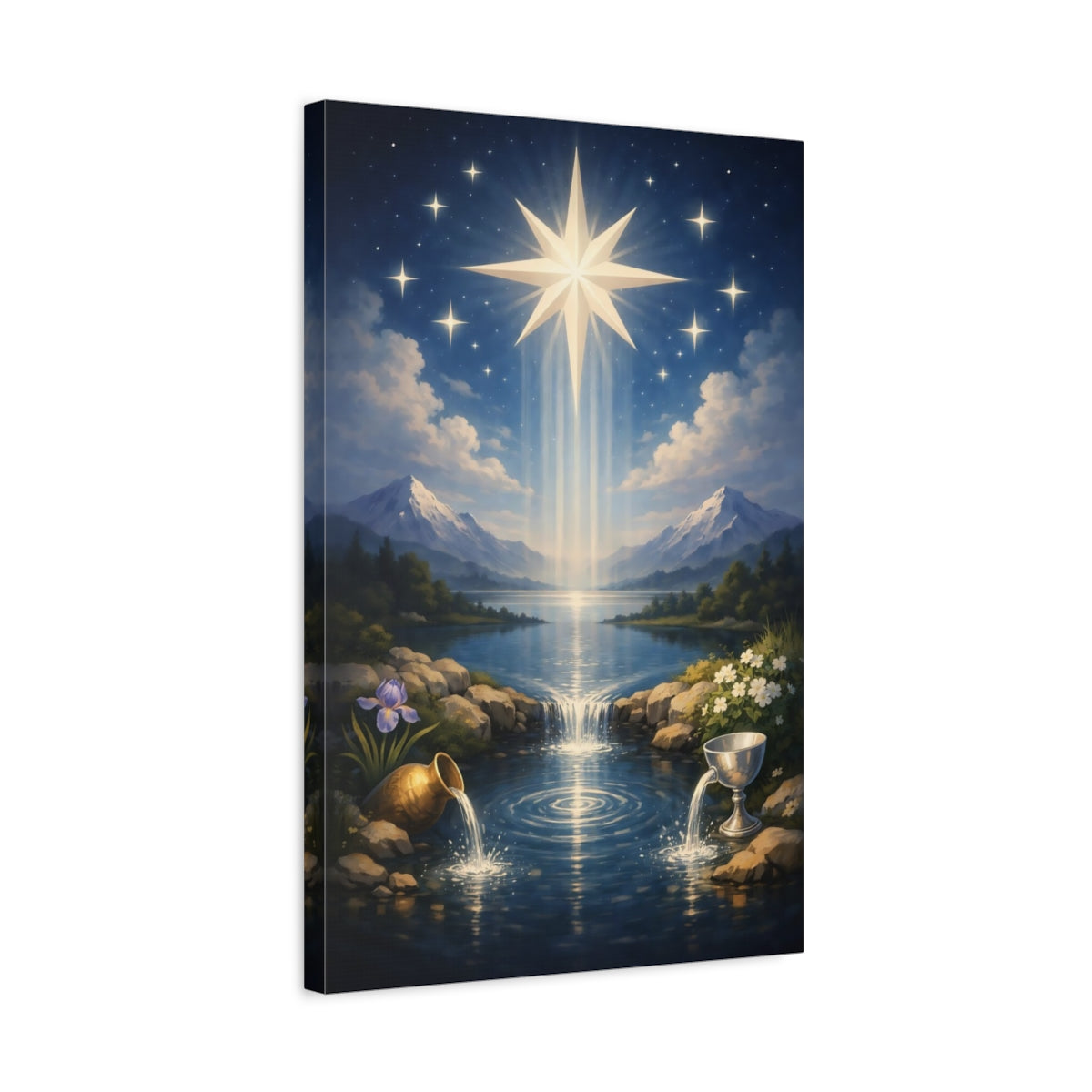 Side Mockup 3. Religious Radiant Star Celestial Blue shown as stretched canvas wall art
