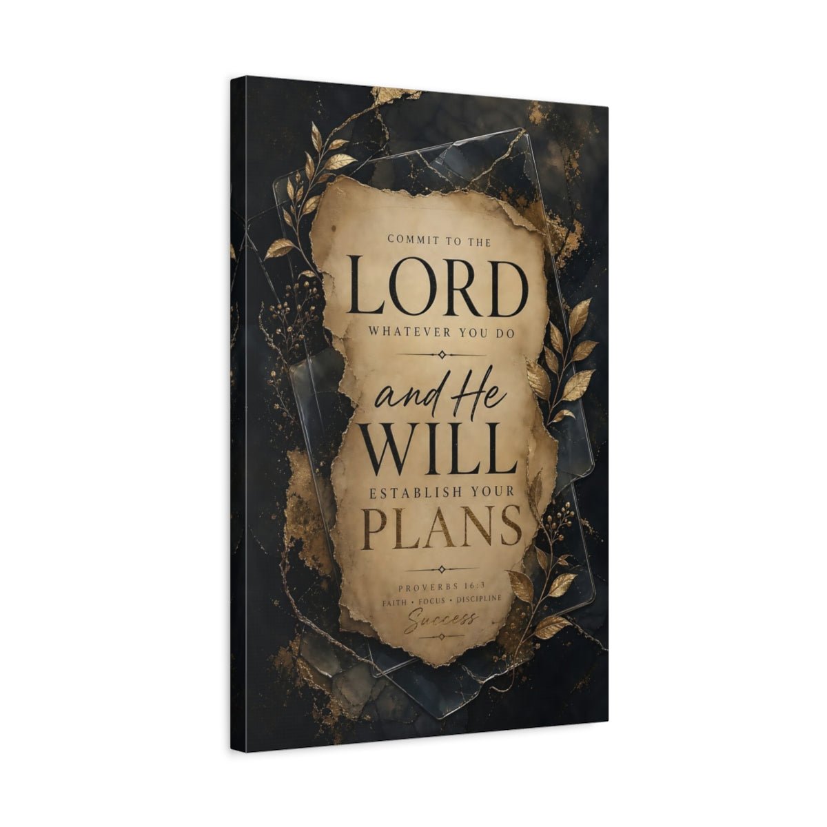 Religious Scripture Verse Black Gold Canvas Print – Living Room, Above Sofa - YesArtYes