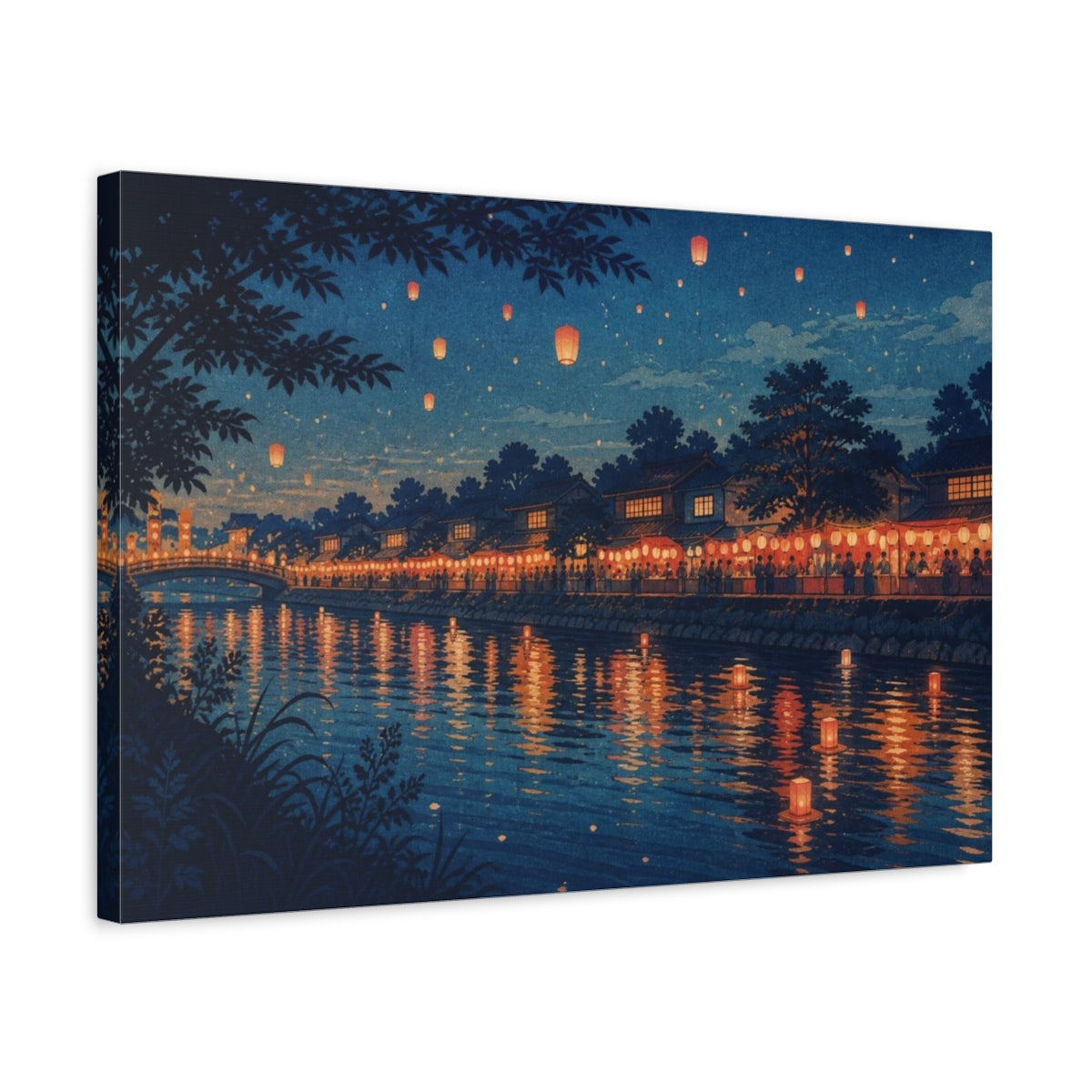 Side Mockup 3. Riverside Lantern Festival shown as canvas print