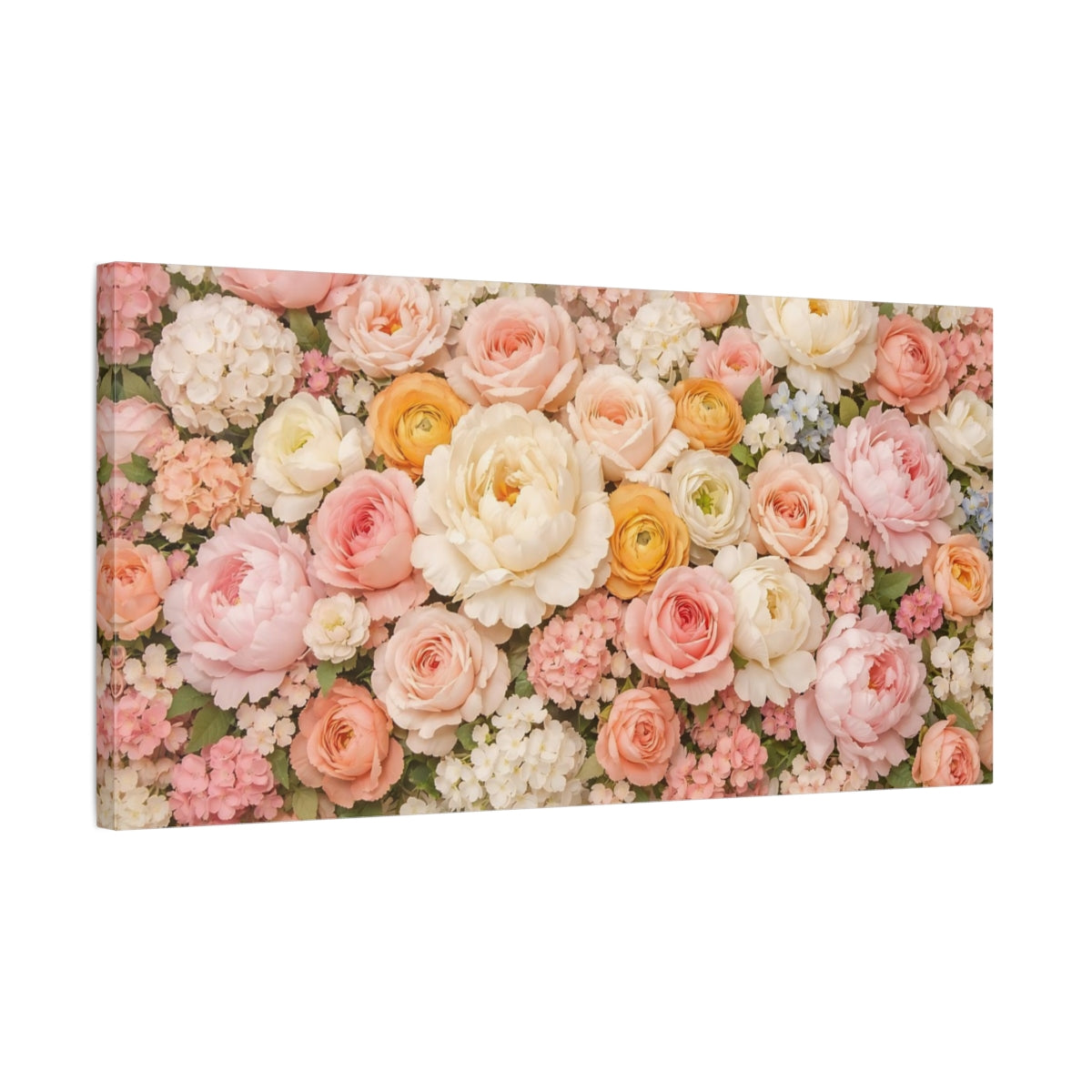 Side Mockup 2. Floral Floral Bouquet Pastel Flowers shown as stretched canvas wall art