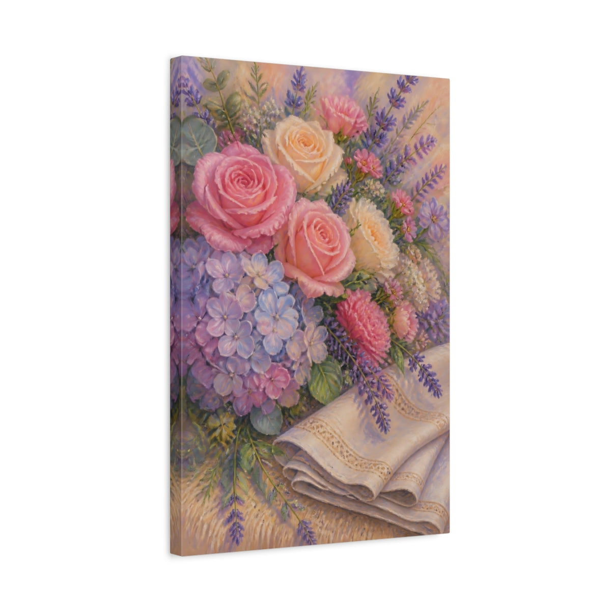Side Mockup 3. Roses & Lavender Flowers shown as canvas print