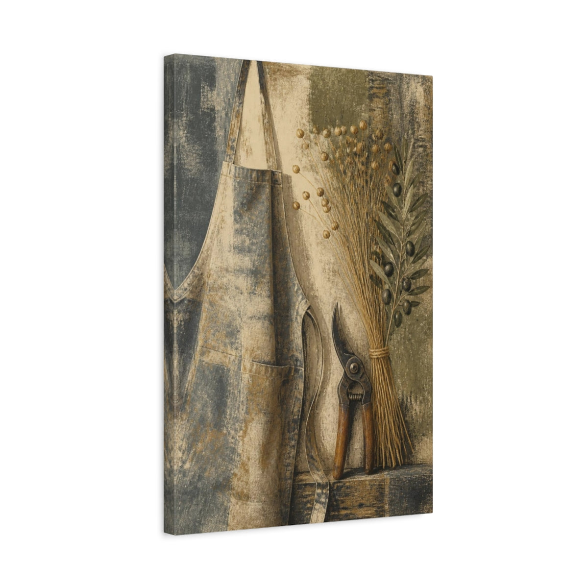 Side Mockup 3. Rustic Apron With Shears shown as canvas print
