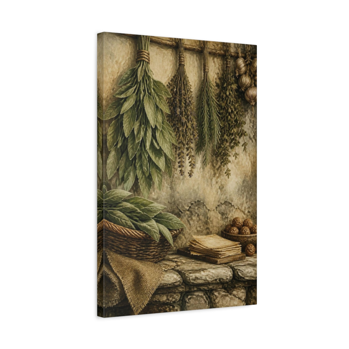 Side Mockup 3. Rustic Hanging Herb Bundles shown as canvas print
