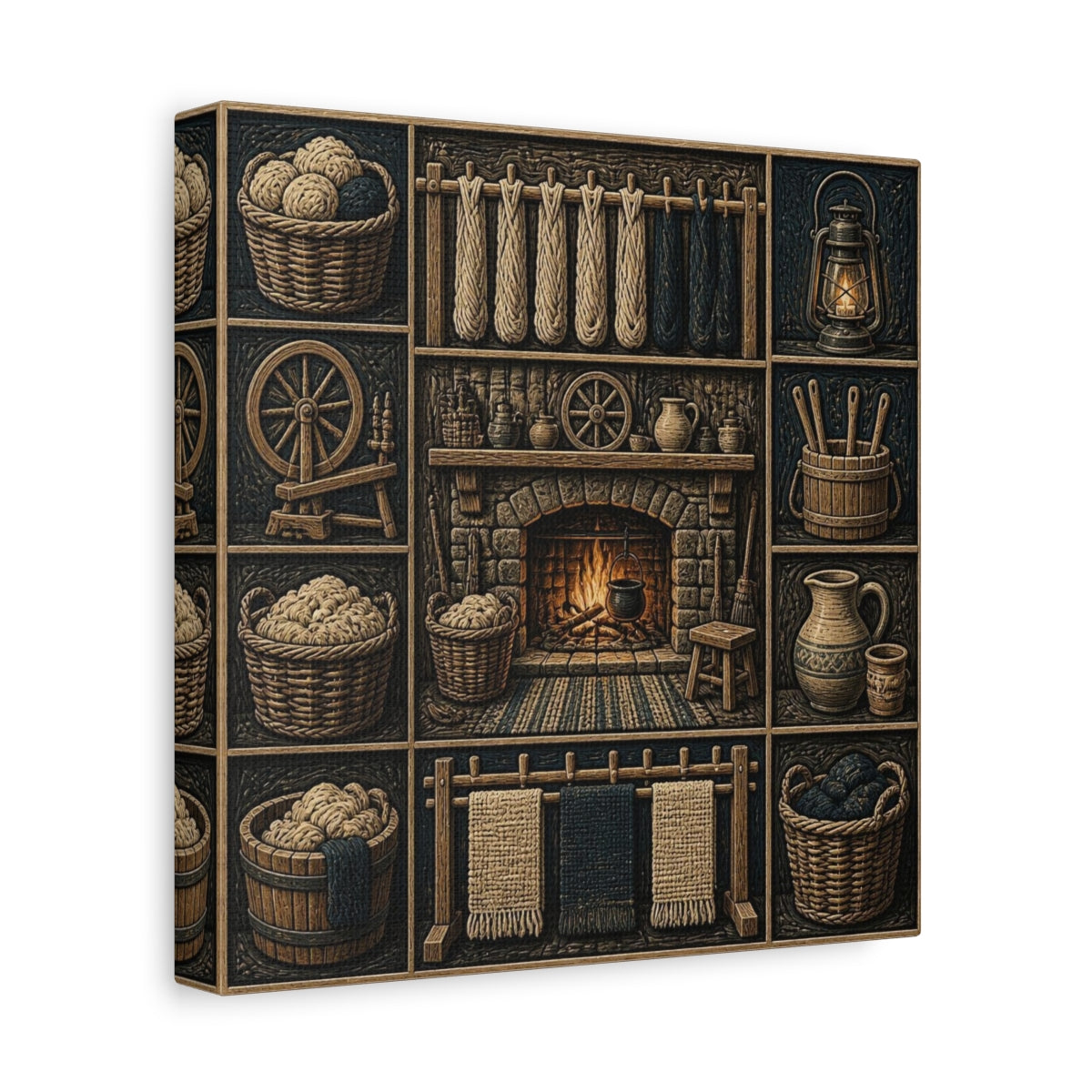 Side Mockup 9. Rustic Hearthside Fireplace shown as canvas print