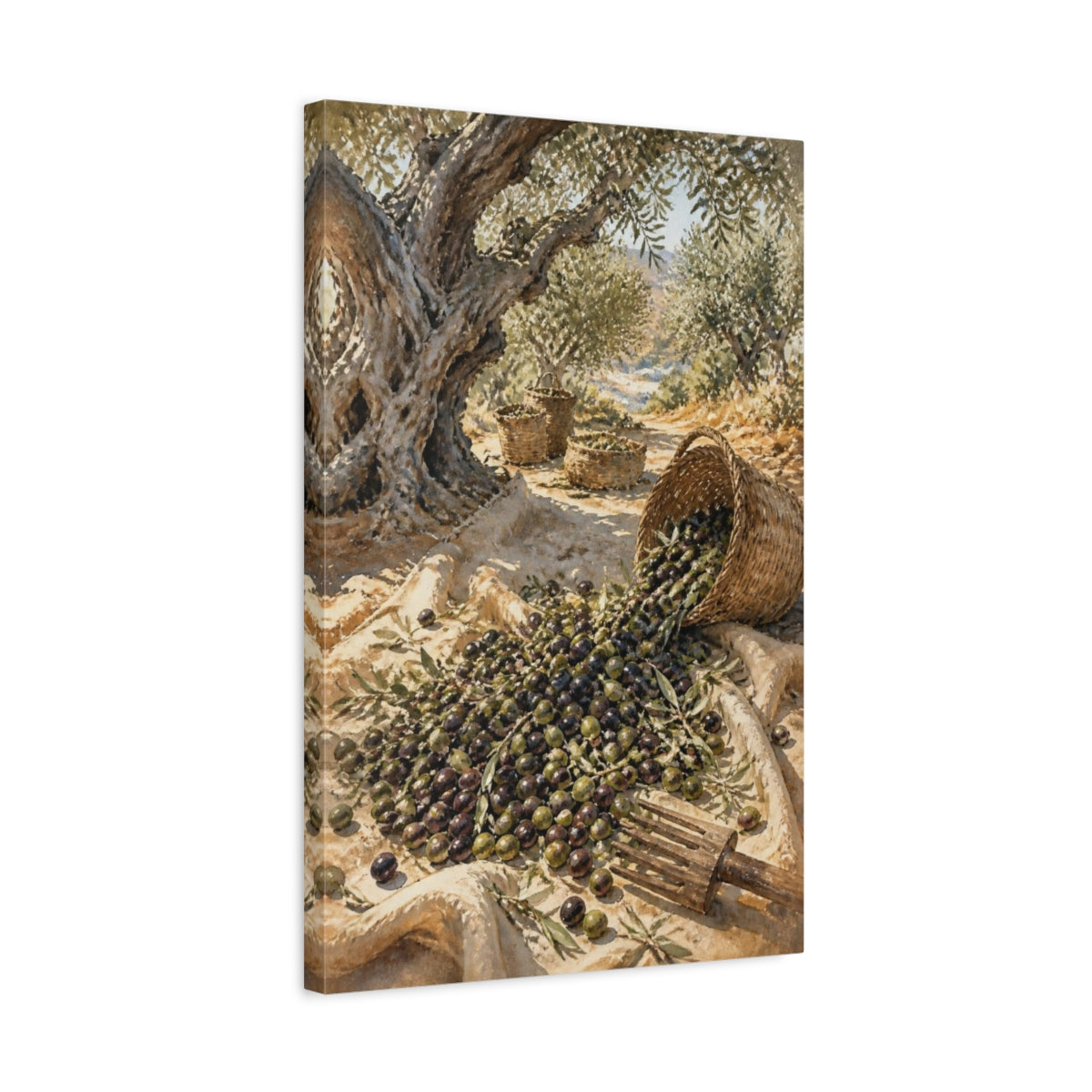 Side Mockup 3. Rustic Olive Harvest shown as canvas print