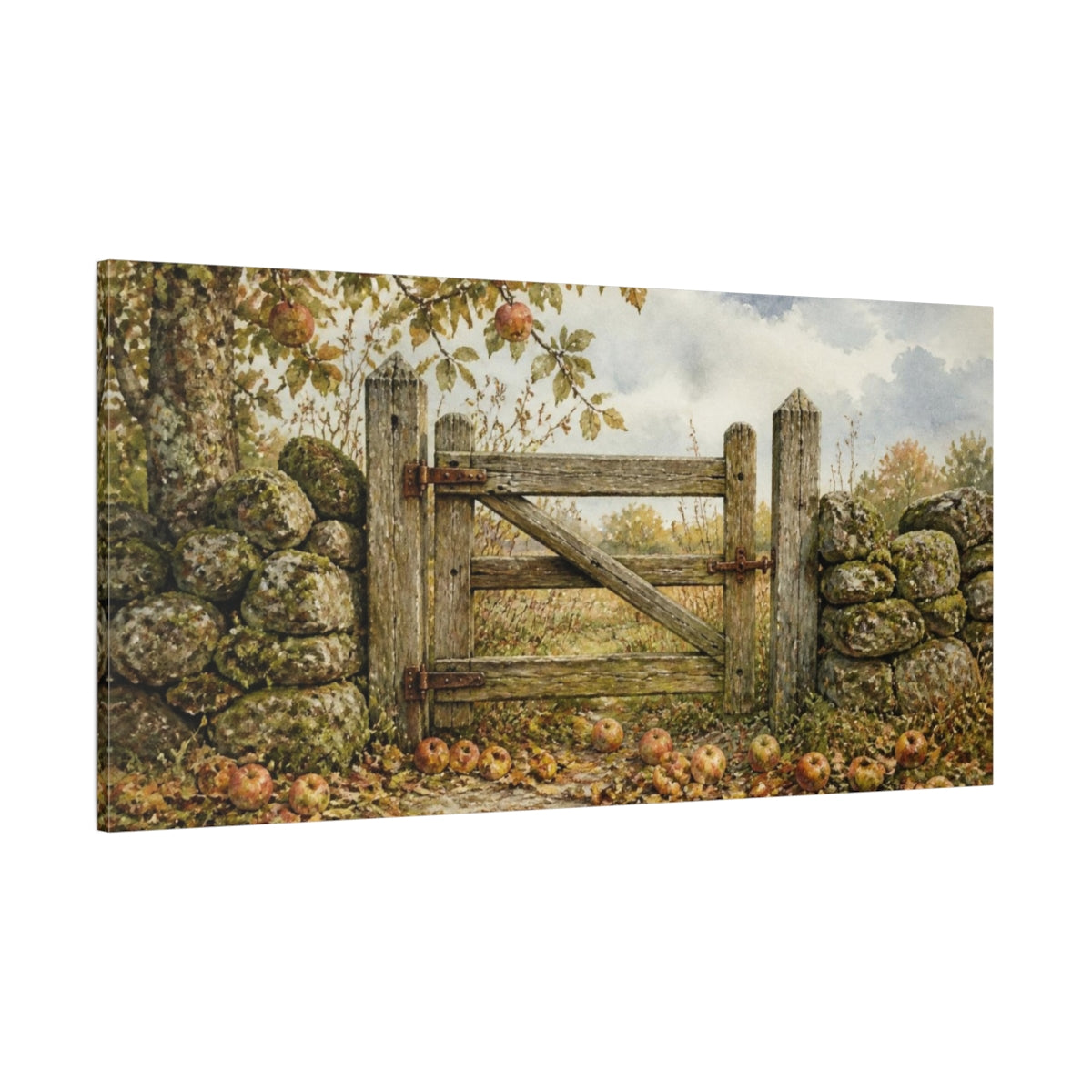 Side Mockup 2. Rustic Orchard Gate shown as canvas print