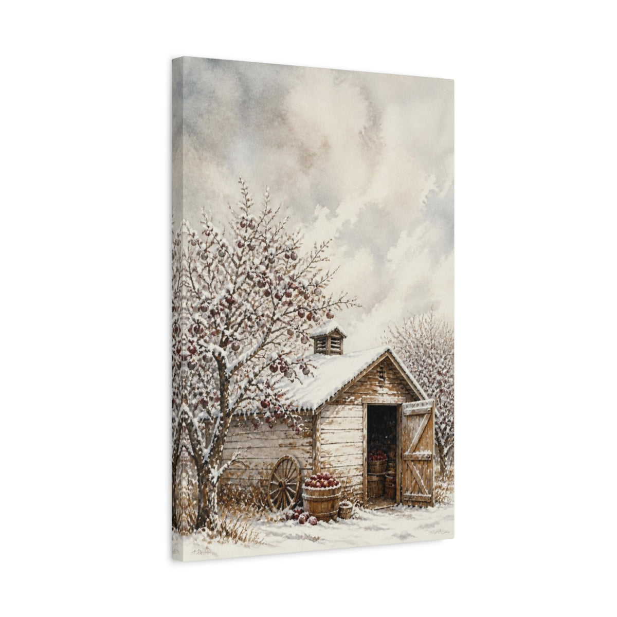 Side Mockup 3. Rustic Orchard Shed shown as canvas print