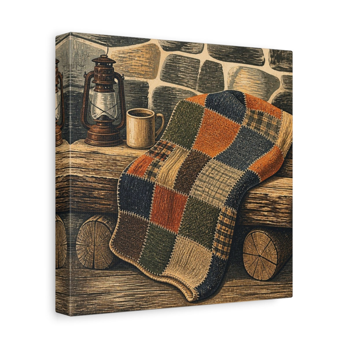 Side Mockup 9. Rustic Patchwork Blanket shown as canvas print