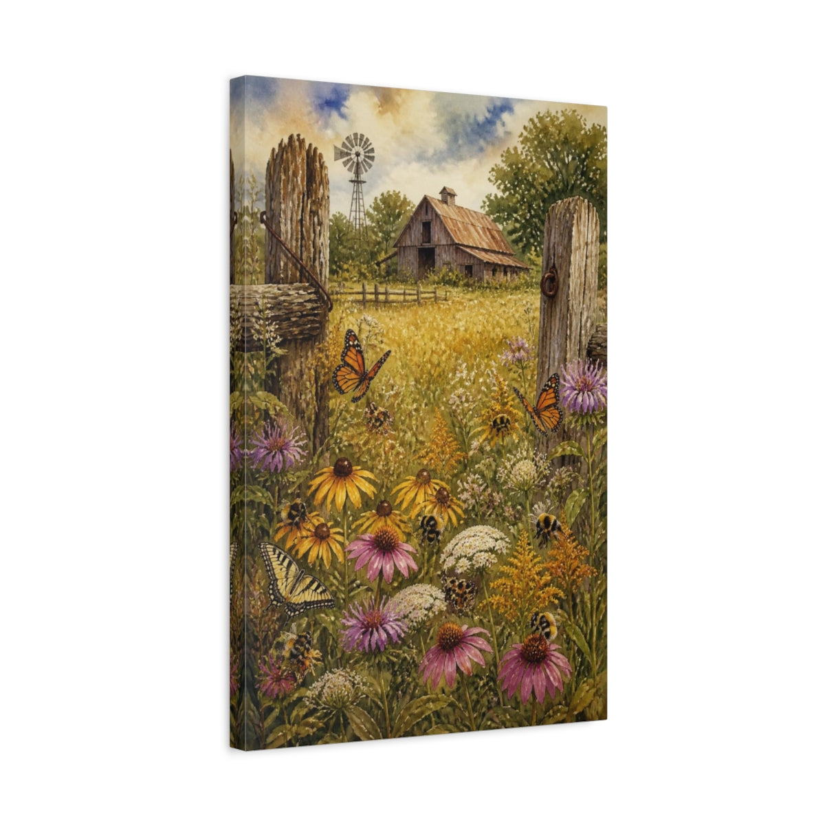 Side Mockup 3. Rustic Wildflower Meadow shown as canvas print
