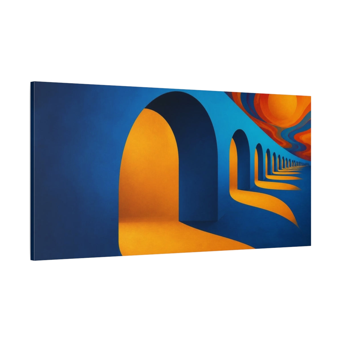 Side Mockup 2. Saffron Archway Passage shown as canvas print