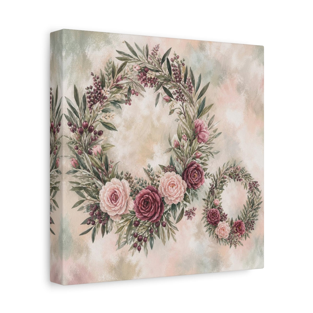 Side Mockup 9. Sage Blush Rose Wreaths shown as canvas print