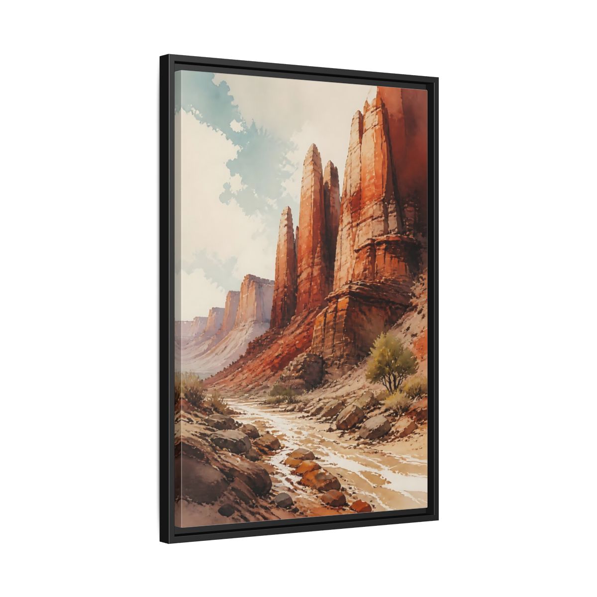 Side Mockup 14. Sandstone Pillars Canyon shown as framed canvas print