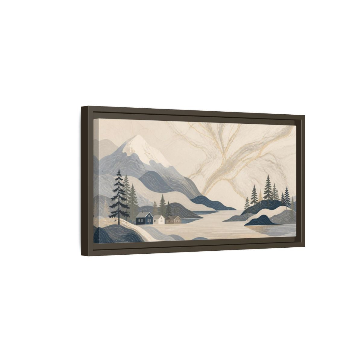 Side Mockup 7. Scandinavian Marble Mountains shown as framed canvas print