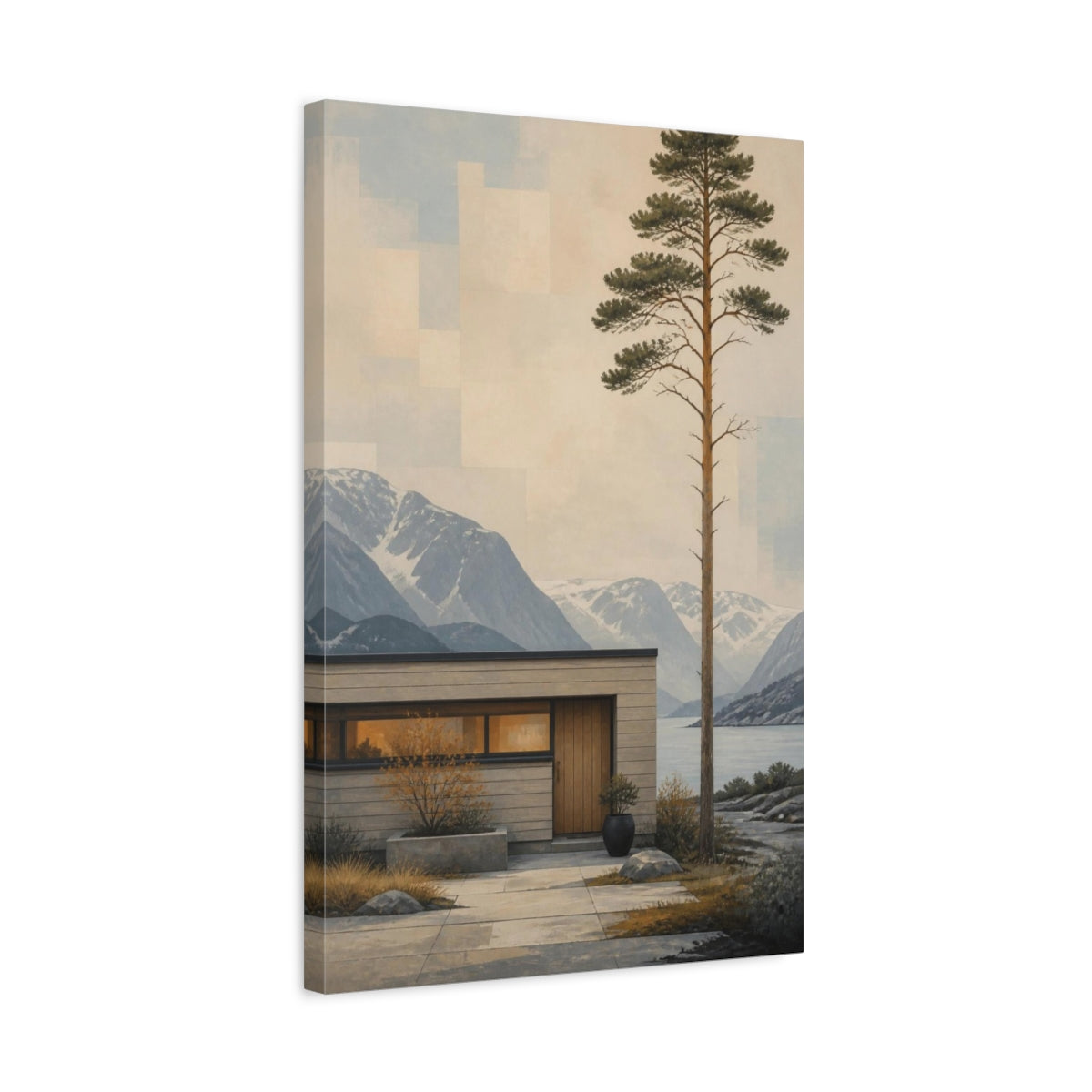 Side Mockup 3. Scandinavian Pine Retreat shown as canvas print