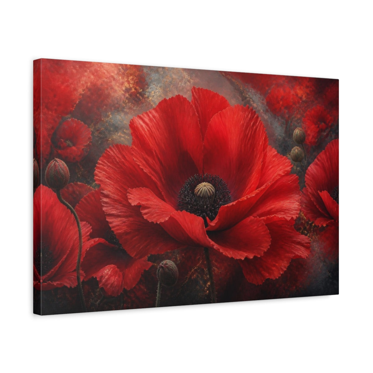 Side Mockup 3. Scarlet Poppy Flower Close-Up shown as canvas print