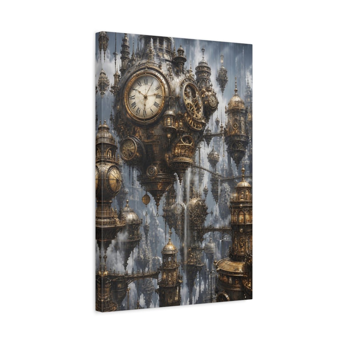 Science Fiction Clock City Bronze Gold Canvas Print – Living Room, Above Couch - YesArtYes