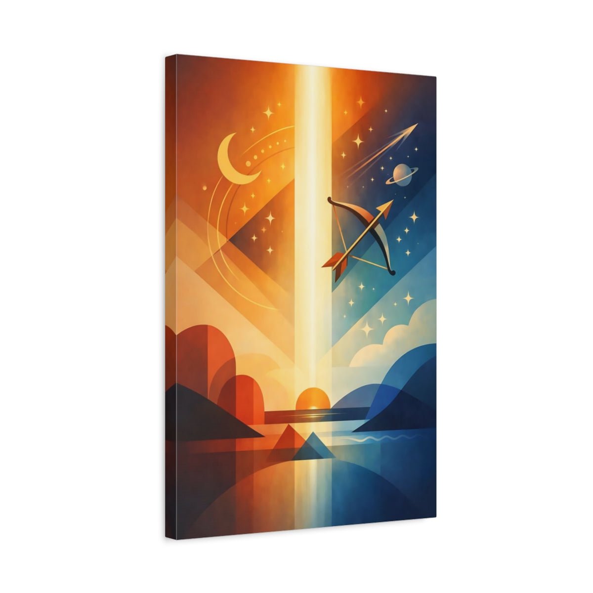 Science Fiction Cosmic Archer Orange Blue Geometric - Canvas Wall Art Print - YesArtYes