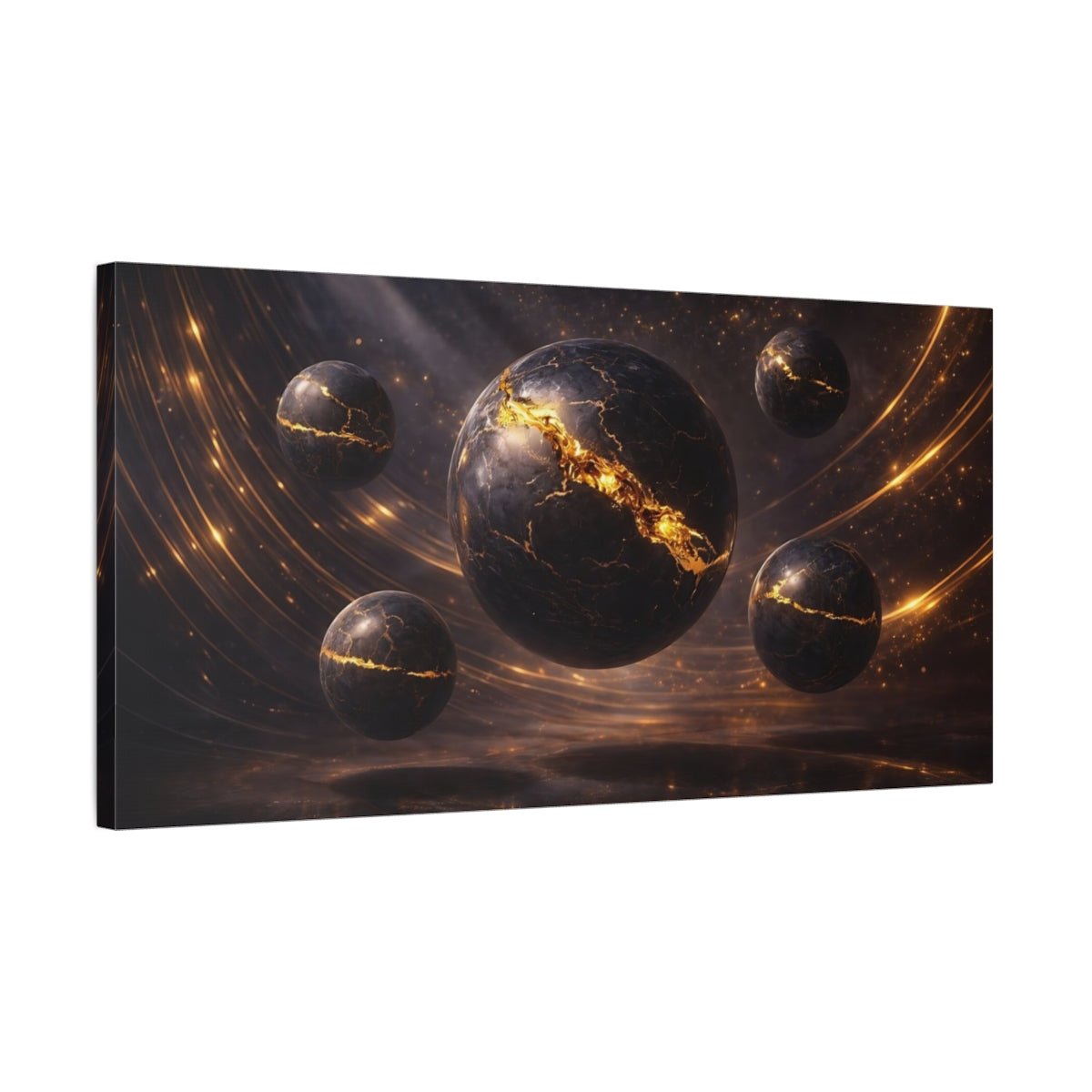 Science Fiction Cracked Spheres Gold And - Canvas Wall Art Print - YesArtYes