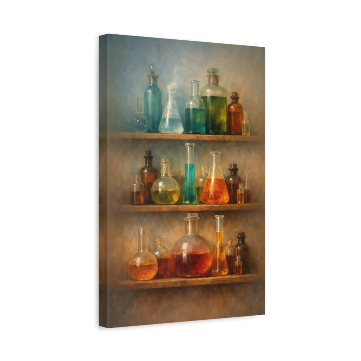 Side Mockup 4. Science Fiction Laboratory Bottles Science Lab Bottles shown as stretched canvas wall art
