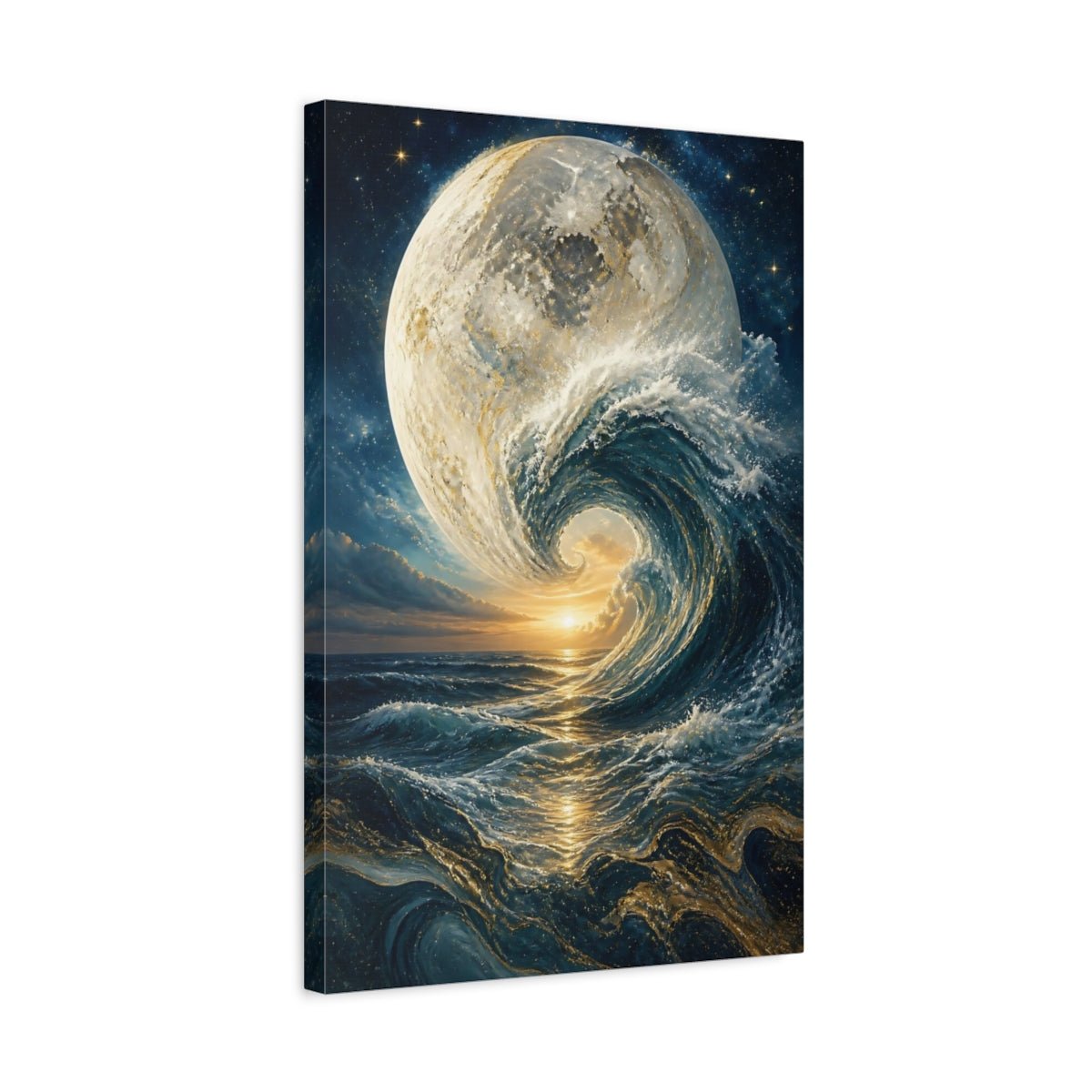 Science Fiction Moon Wave Blue And Canvas Print – Surreal Decor for Living Room, Above Fireplace - YesArtYes