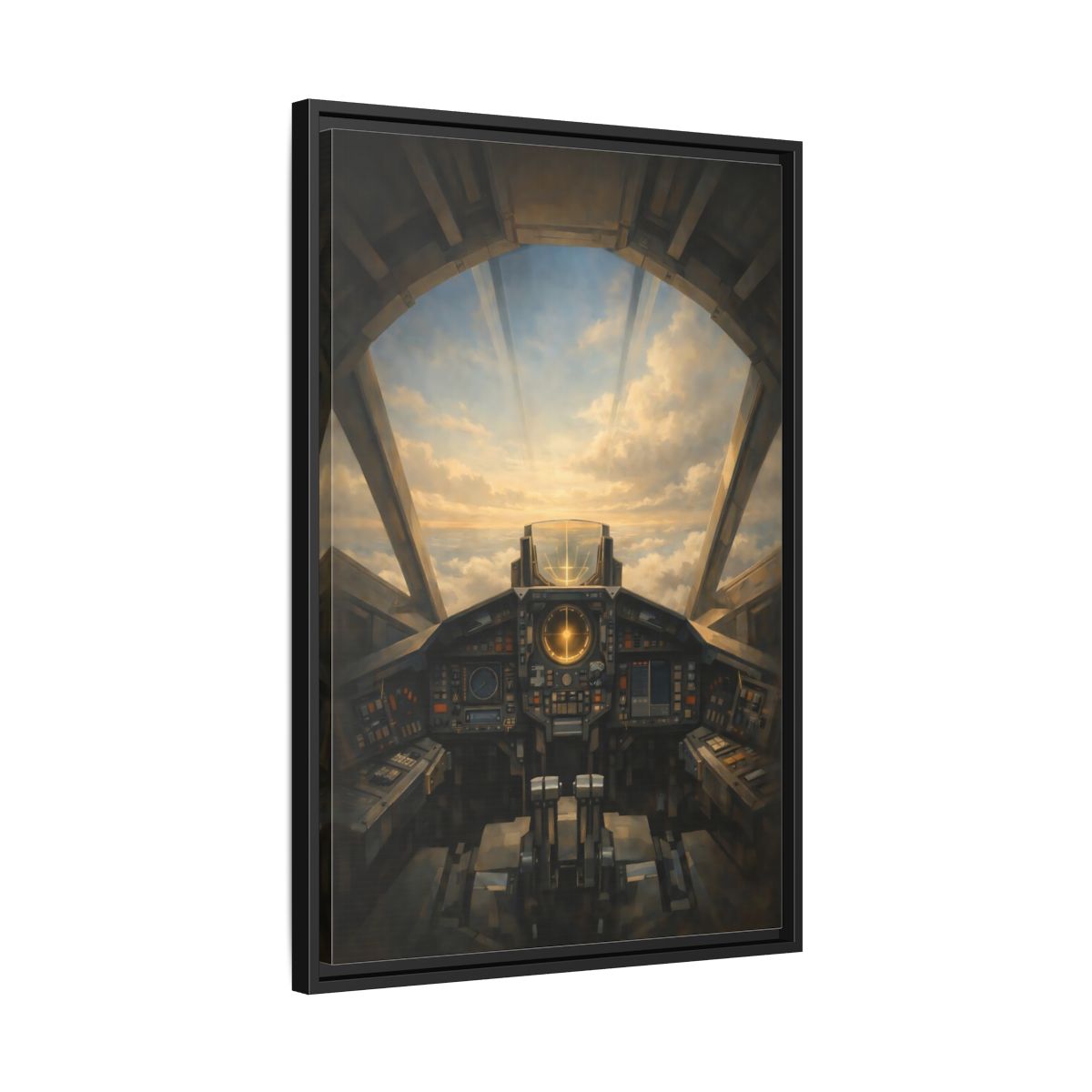 Side Mockup 14. Science Fiction Sci-Fi Cockpit Brown And Orange shown as stretched canvas wall art