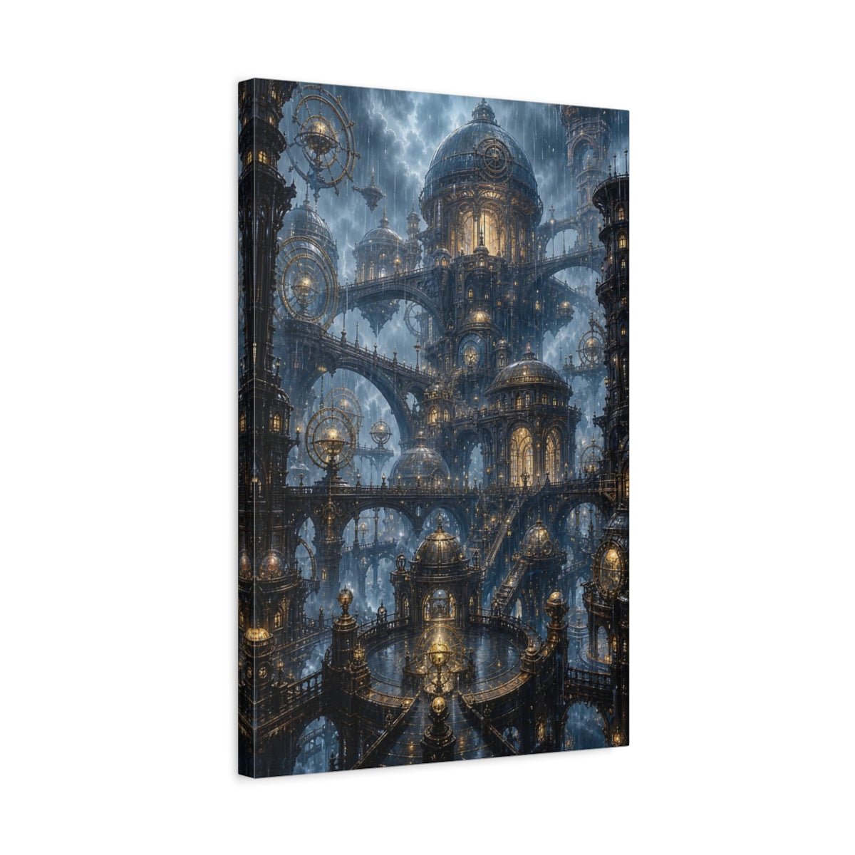 Science Fiction Steampunk City Blue And Canvas Wall Art Print – Living Room, Above Couch - YesArtYes