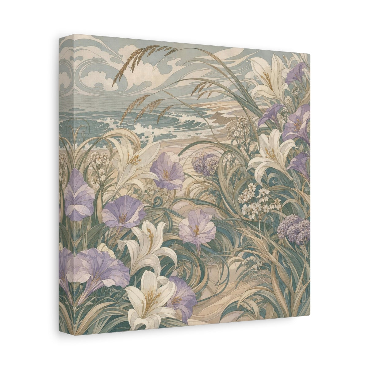 Side Mockup 9. Seafoam Dune Flowers shown as canvas print